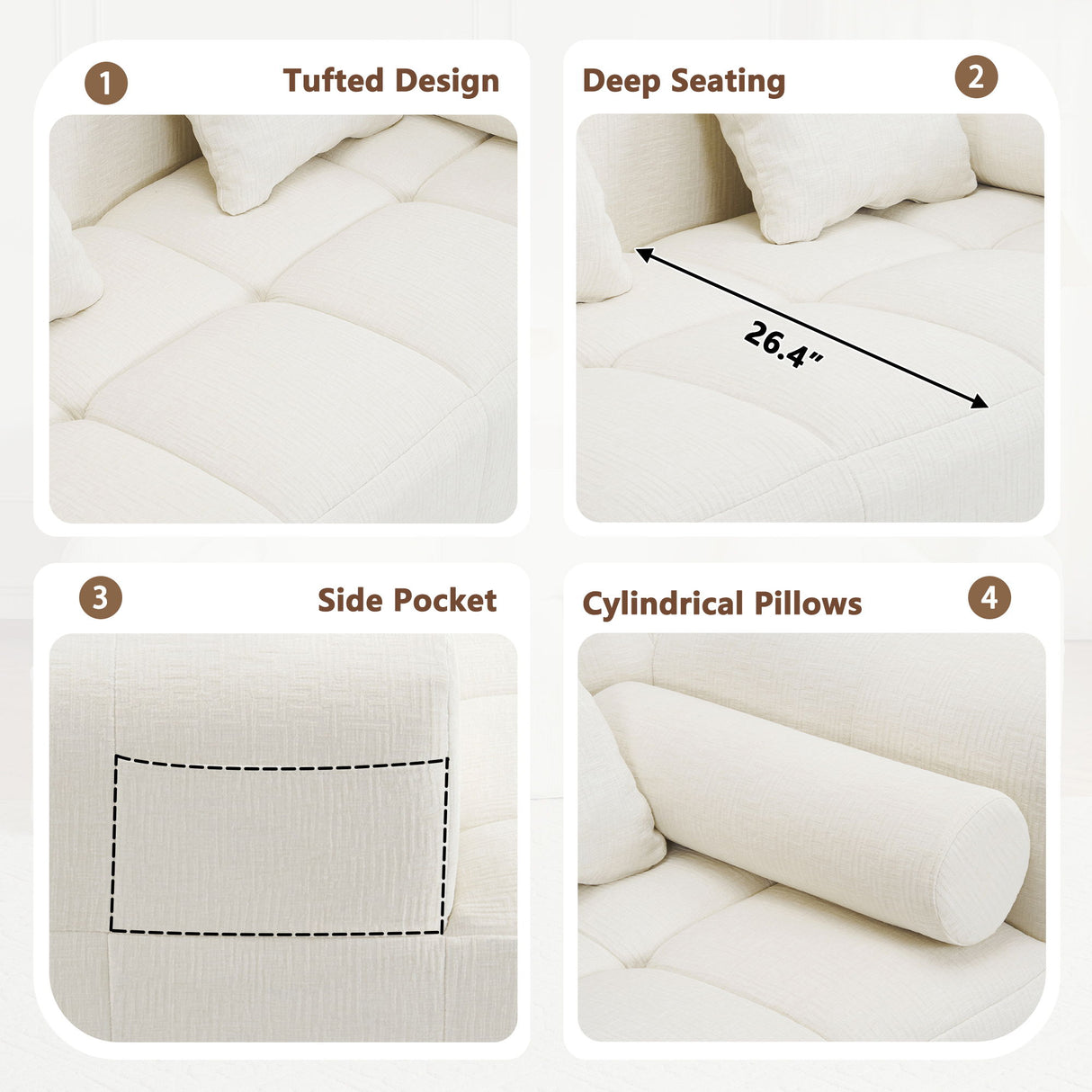 Sectional Free Combined Sofa With 2 Side Pockets