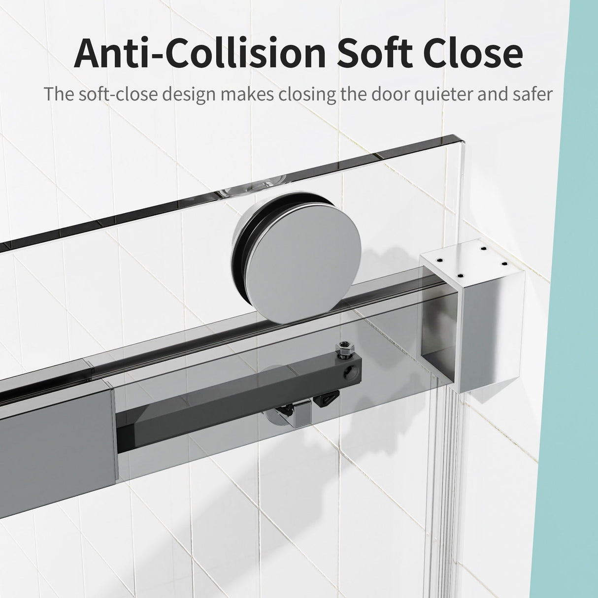 Frameless Single Sliding Soft Close Shower Doors, 3 / 8" Tempered Glass Reversible Installatio
