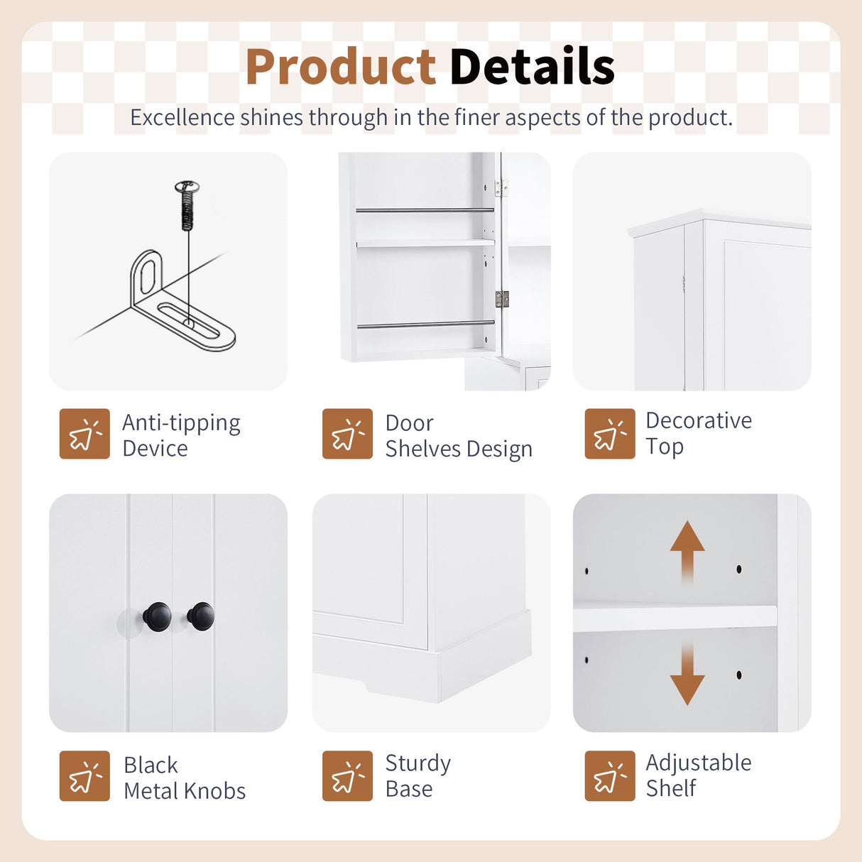 Freestanding Bathroom Storage Cabinet With Doors, Drawers, And Tilt Out Laundry Hamper - White