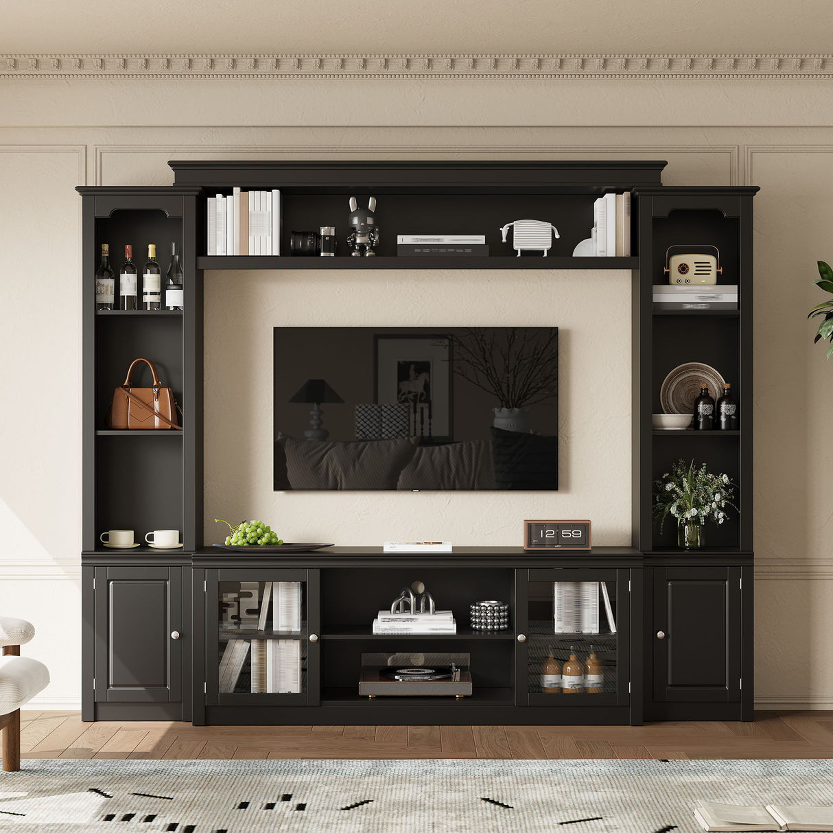 All-In-One TV Stand With Bookcase For TVs Up To 65"