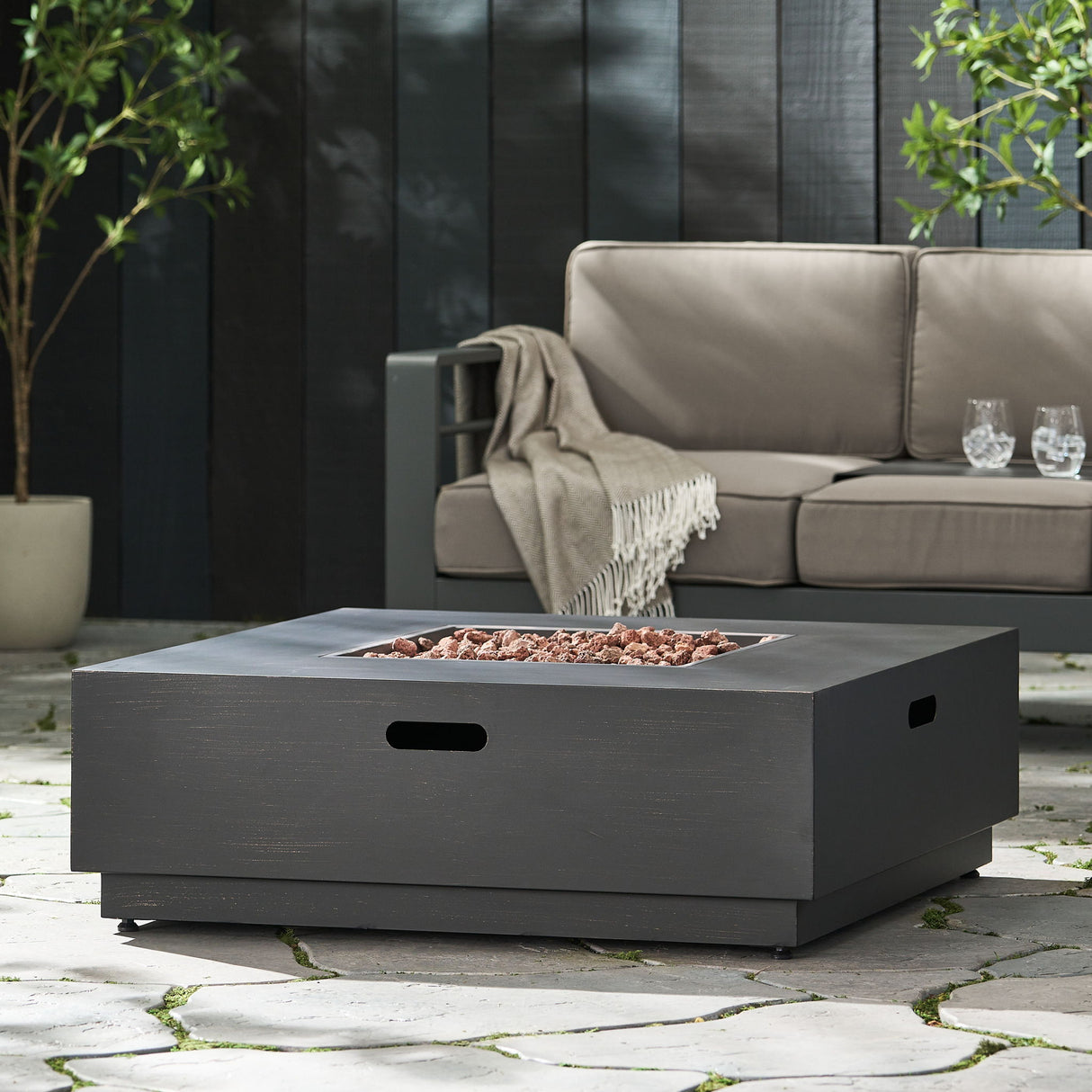 Modern Square Fire Pit Table Outdoor Heater Iron 50000 BTU 39x13in