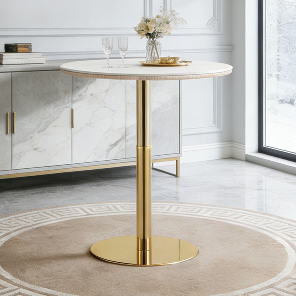 Circular Bar Table With Non Adjustable Legs - Gold+White