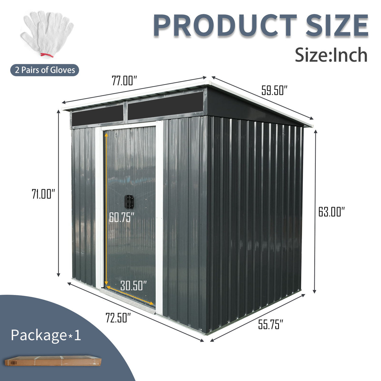 Outdoor Metal Storage Shed Garden Building with Sliding Doors and Foundation