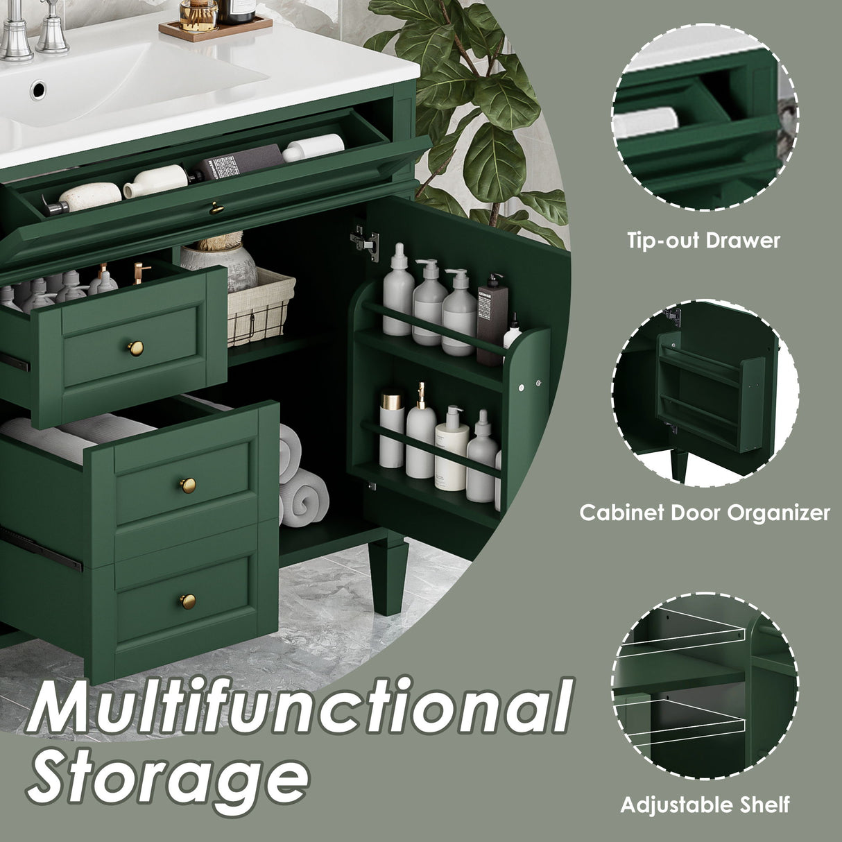 Bathroom Vanity With Top Sink, 2 Drawers And Tip Out Drawer