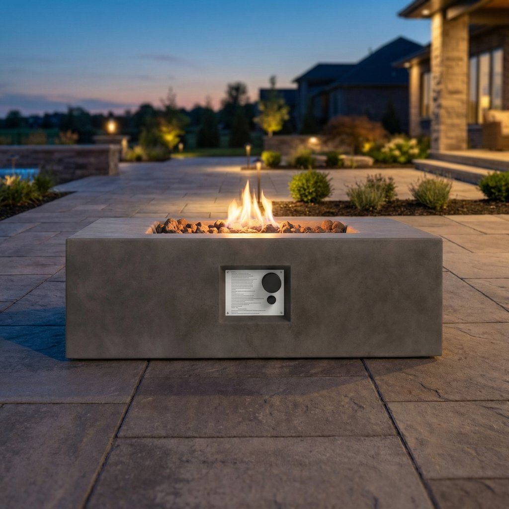 Outdoor Handcrafted Fire Pit Table with Lava Rock in Dark Gray 34in