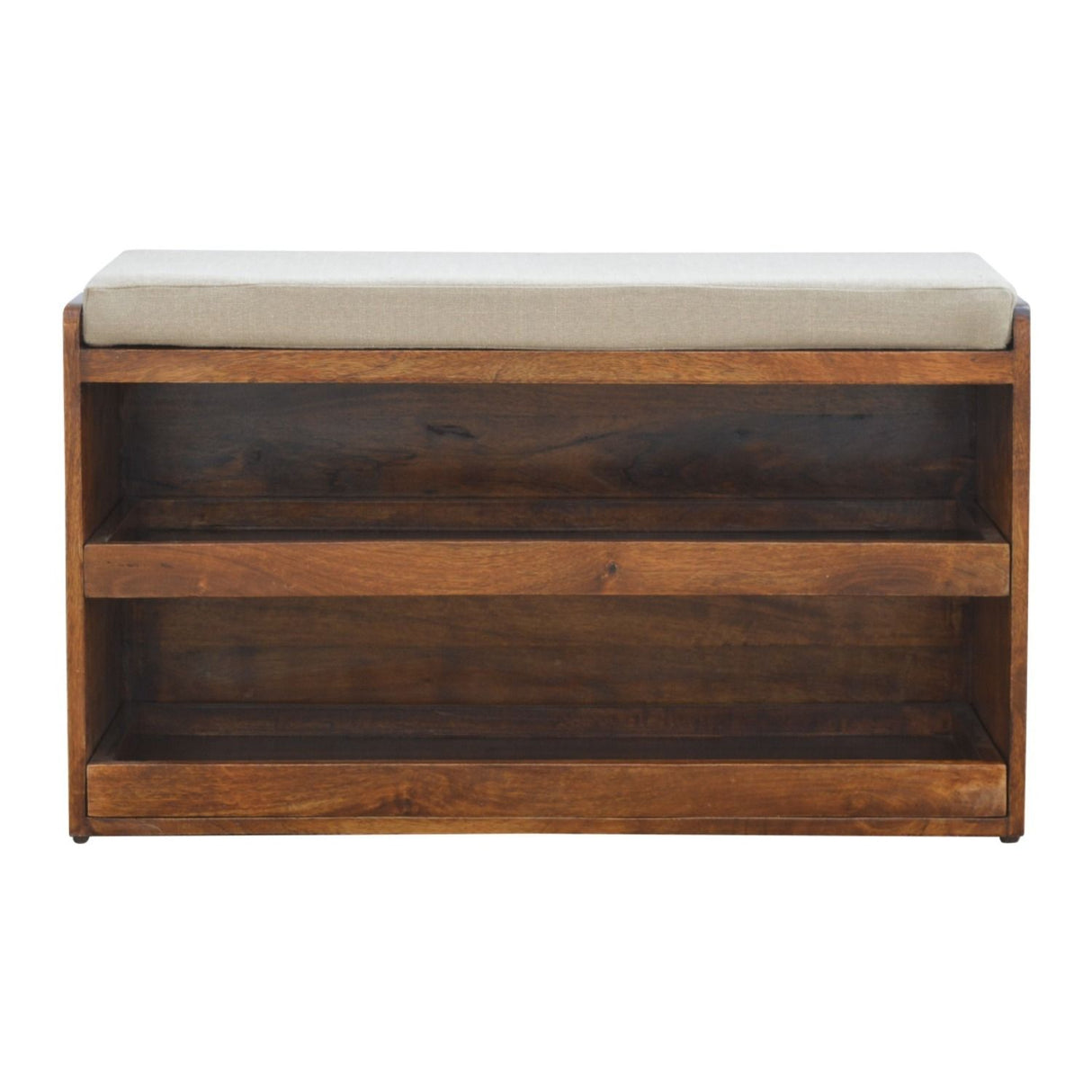 Pull Out Shoe Bench - Chestnut / Mud Linen