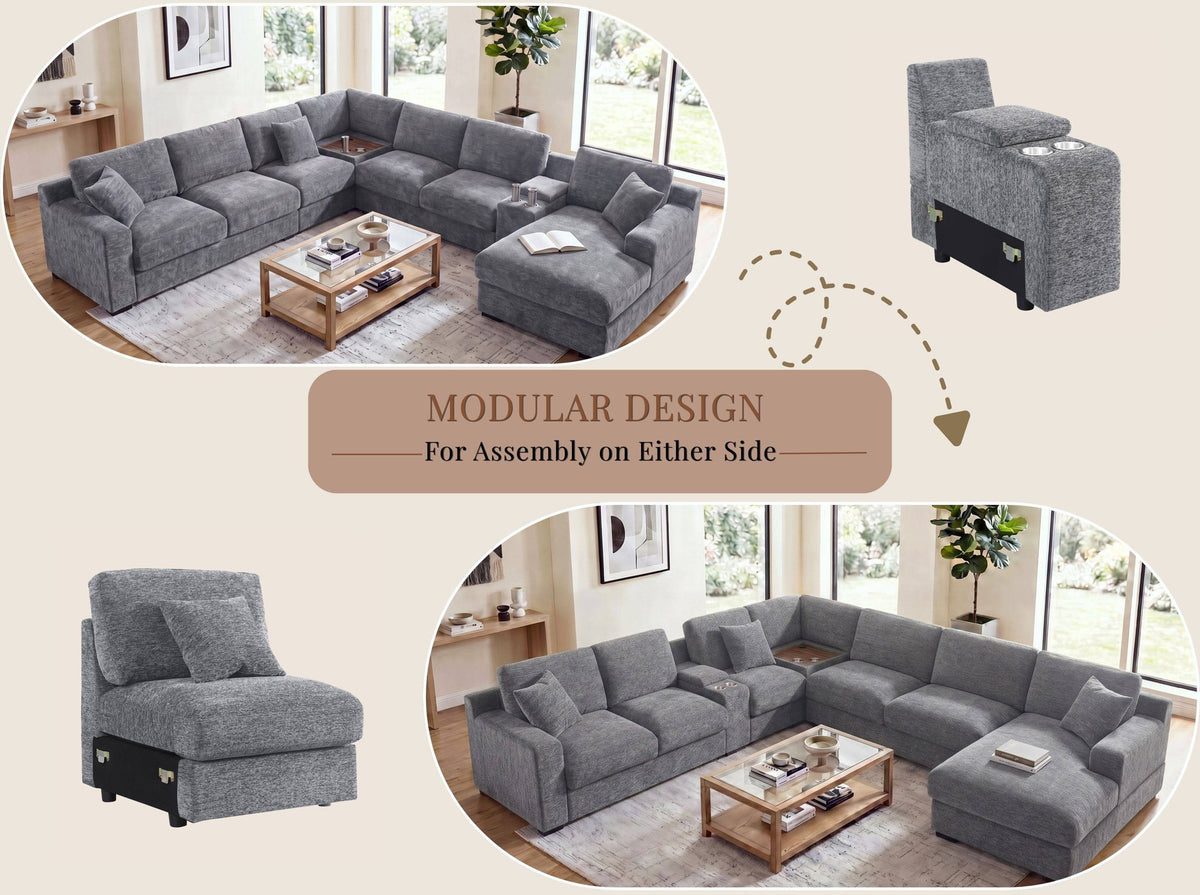 Celine - Fabric Corner Sectional Sofa With Right-Facing Chaise, Cupholders, And Charging Ports