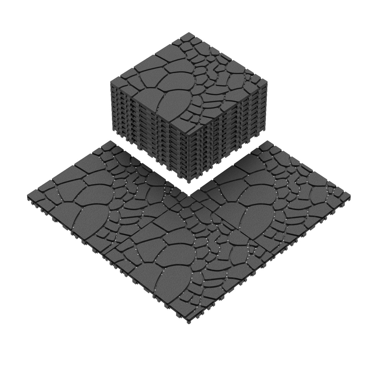 Stone Texture Interlocking Patio Deck Tiles, 44 Pieces