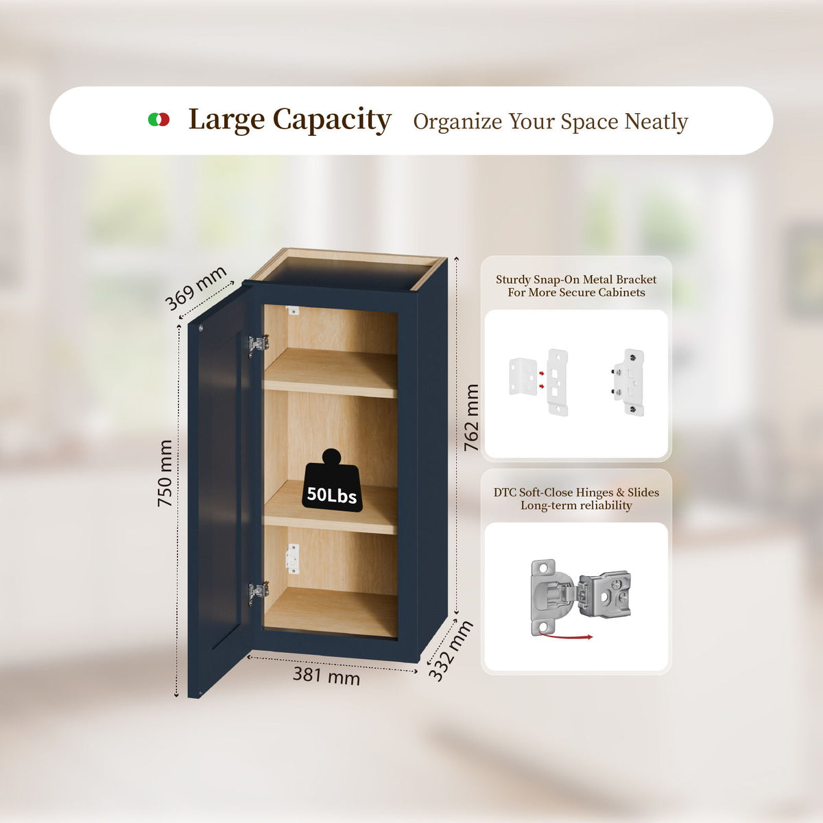 Shaker Wall Cabinet With 2 Adjustable Shelves