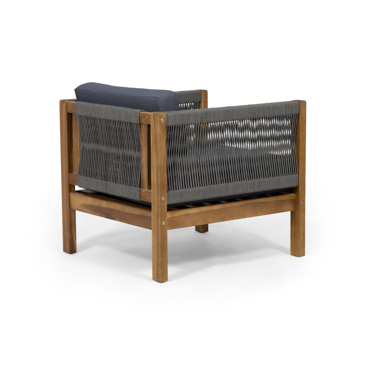 Outdoor Club Chair With Rattan Rope Wave - Teak