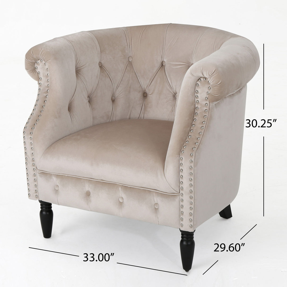 Celestialis - Upholstered Velvet Club Chair With Tub Design And Rolled Recessed Armrests - Champagne