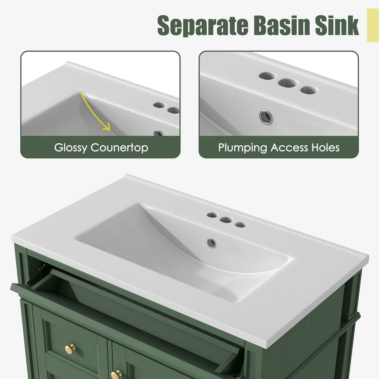 Bathroom Vanity With Top Sink, Storage Cabinet With 2 Drawers, Tip Out Drawer