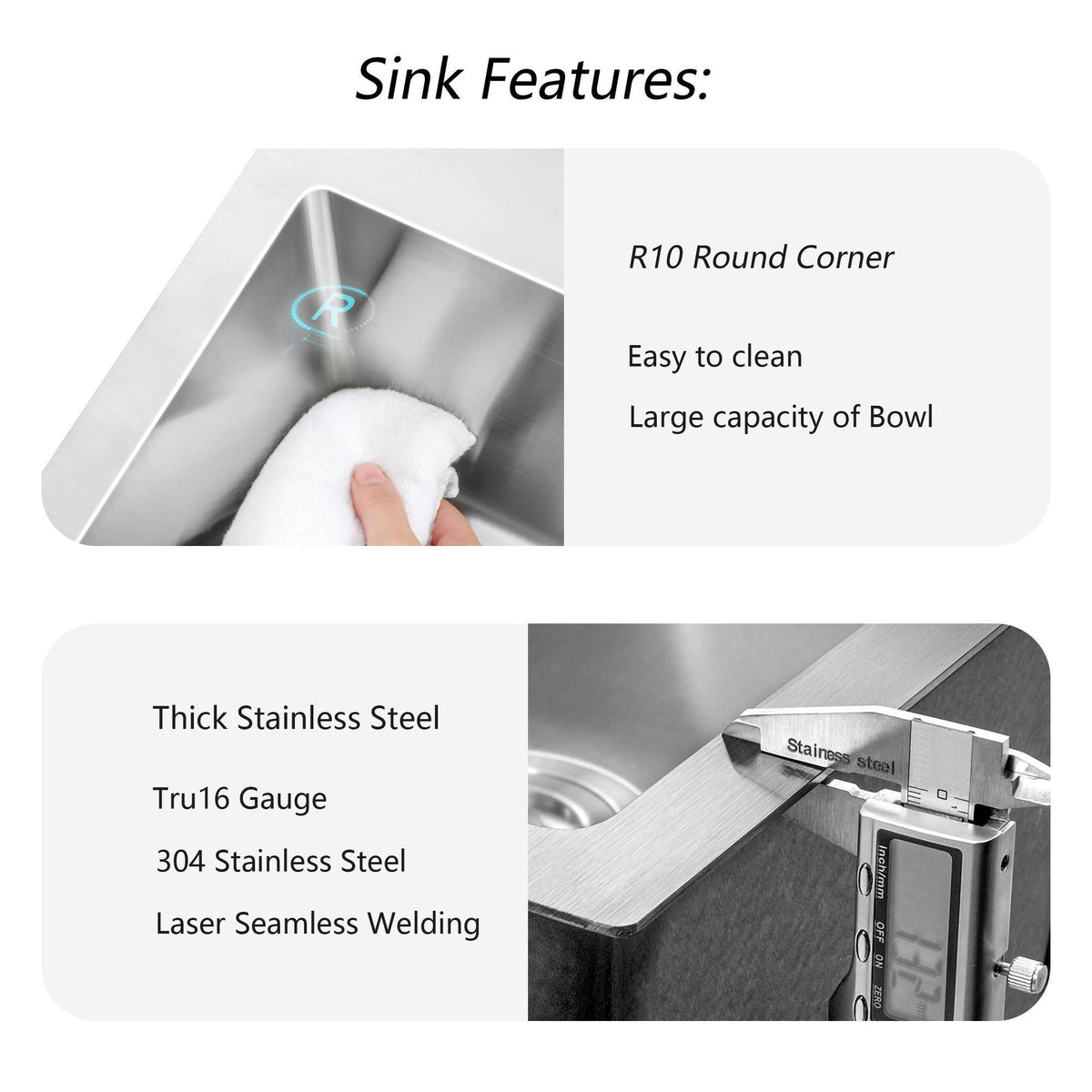 Stainless Steel Drop In Kitchen Sink 15" Topmount 16 Gauge - Gunmetal Black