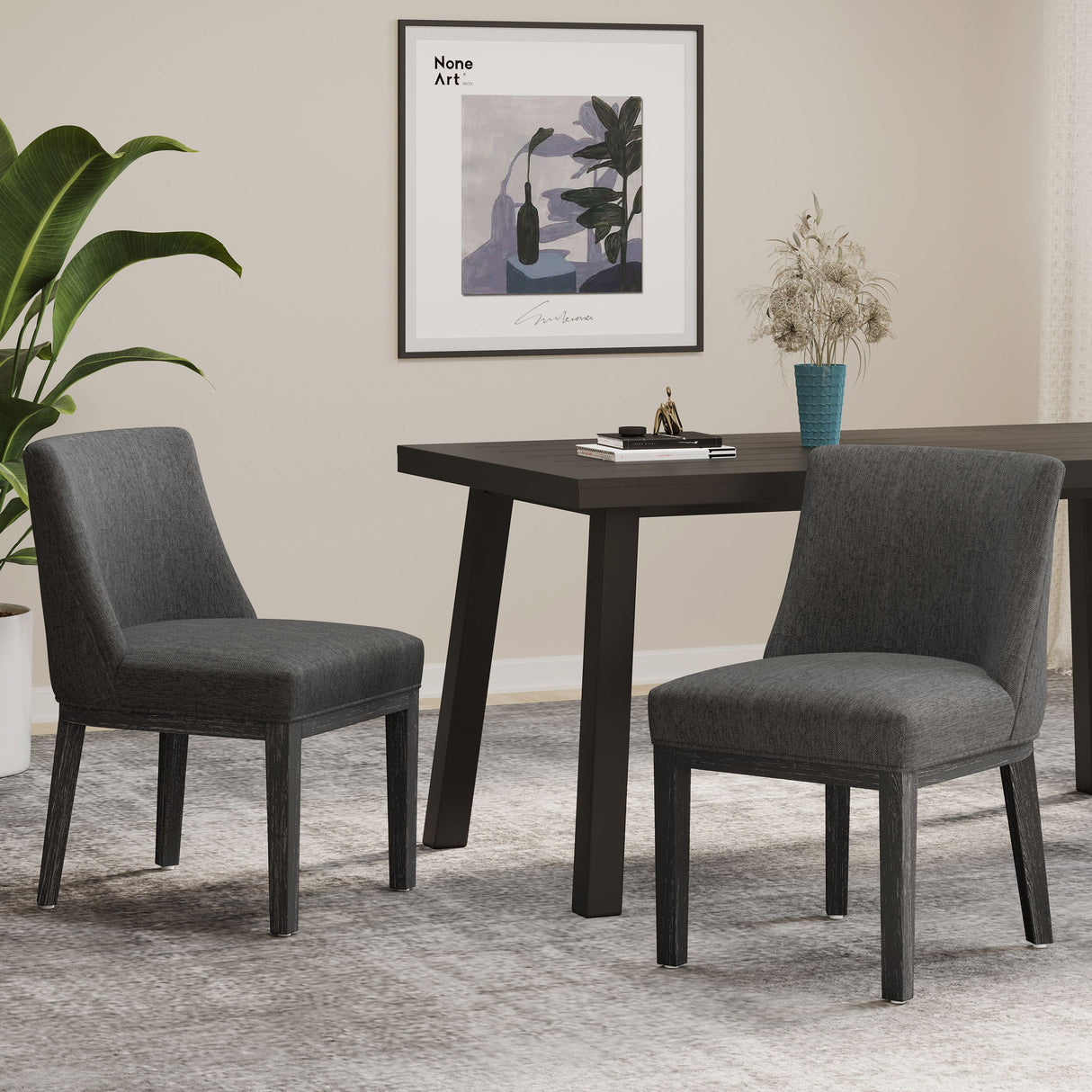 Modern Dining Chair With Durable Fabric Upholstery And Sturdy Wooden Frame (Set of 2)