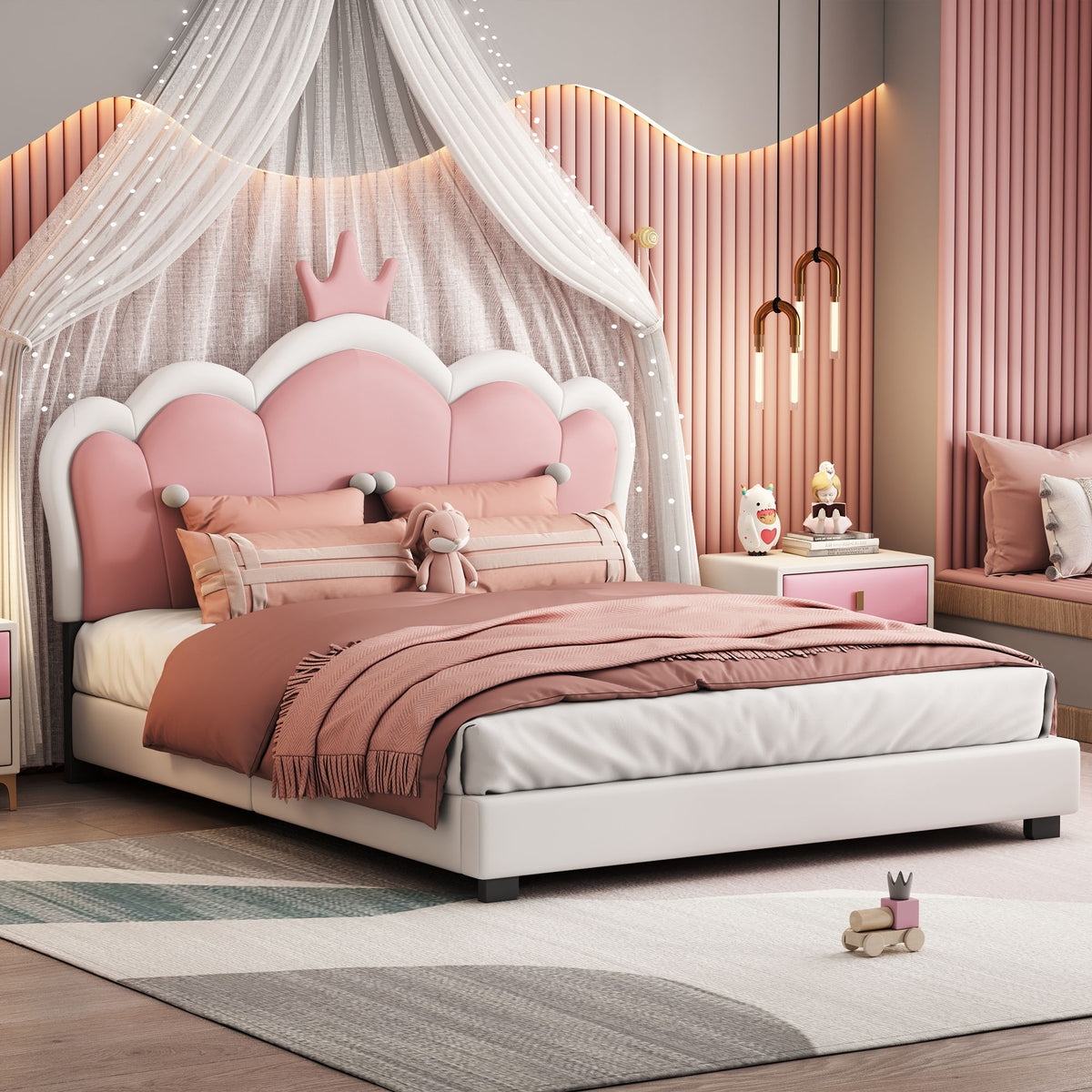 Upholstered Princess Platform Bed With Crown Headboard