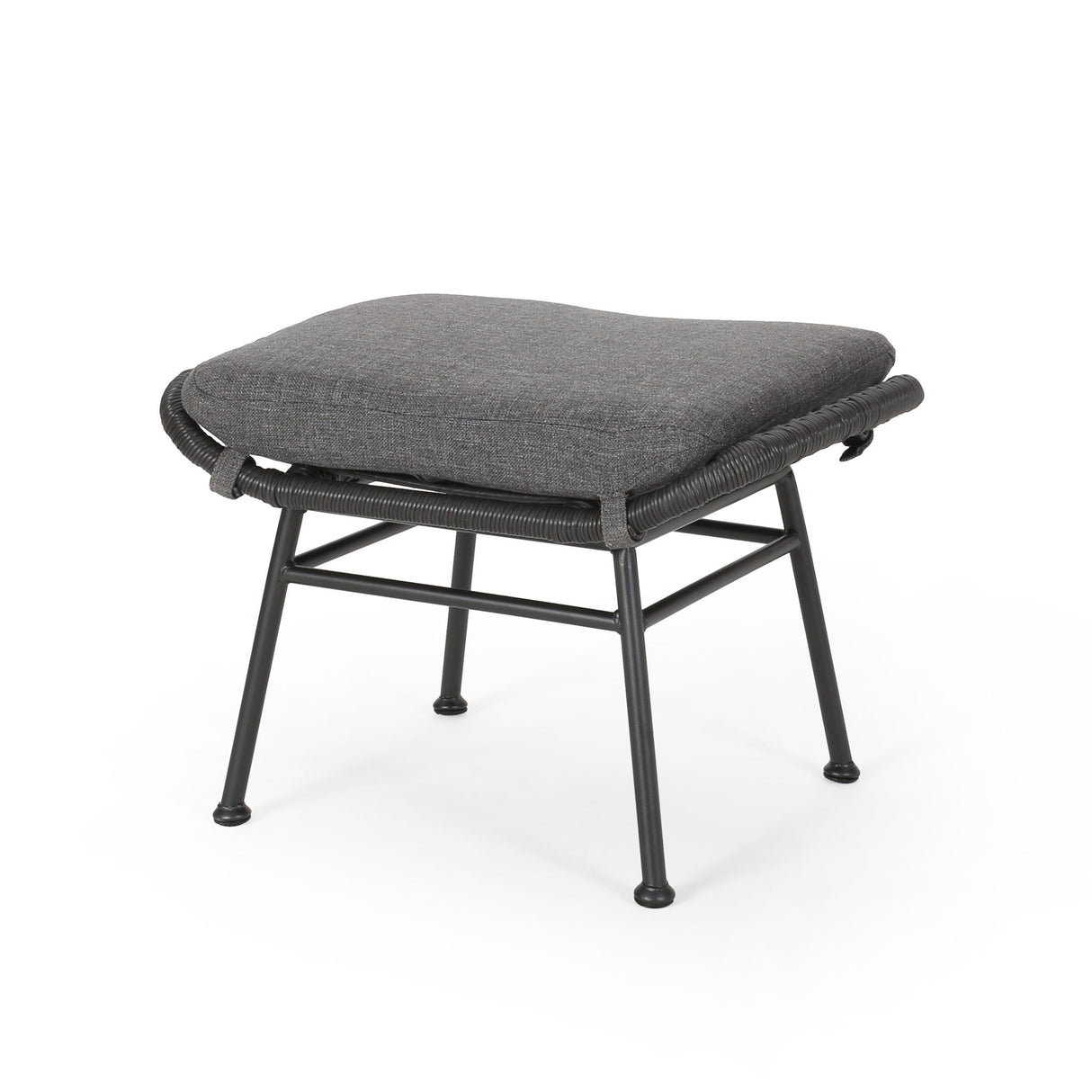 Outdoor Modern Boho Wicker Ottoman With Cushions (Set of 2)