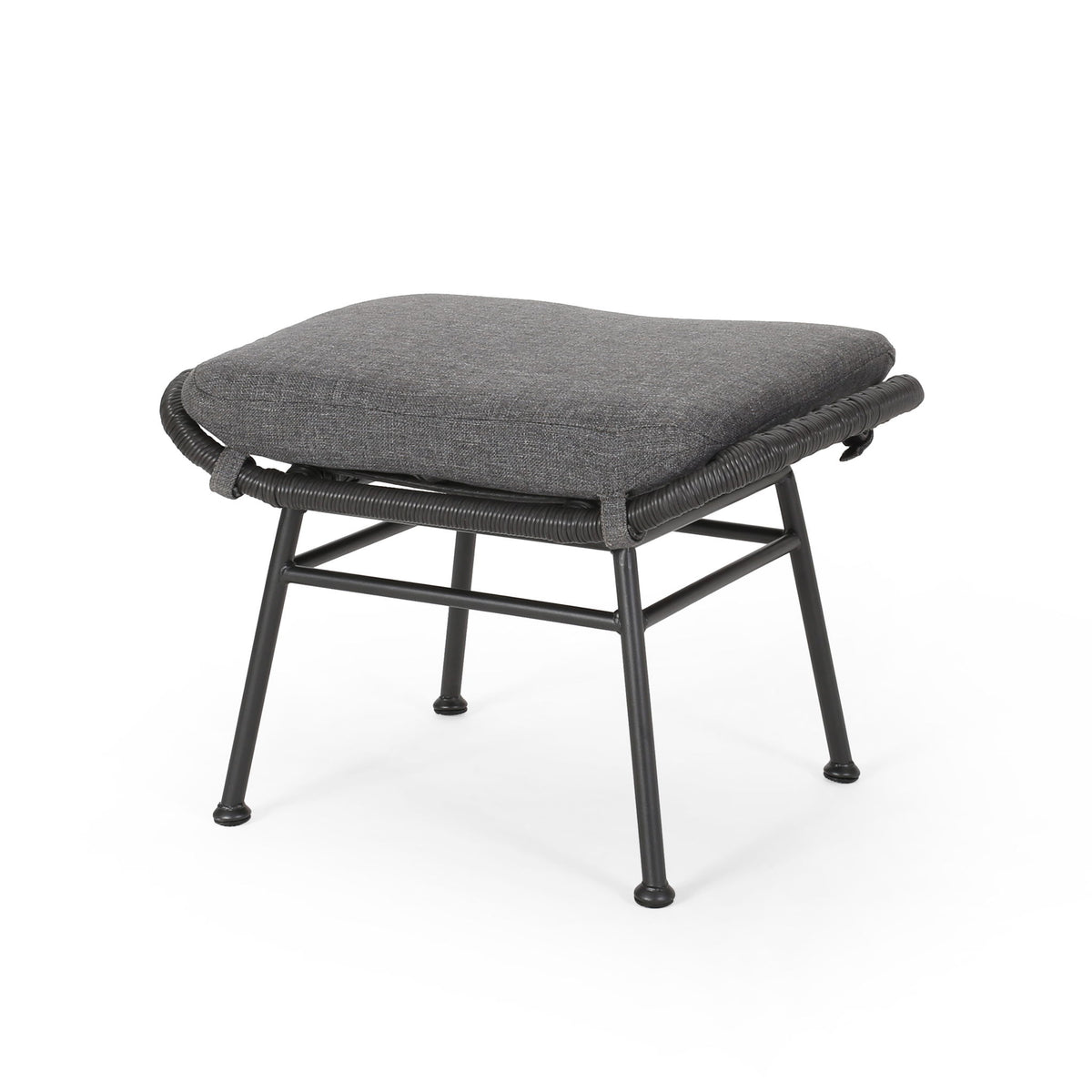 Outdoor Modern Boho Wicker Ottoman With Cushions (Set of 2)