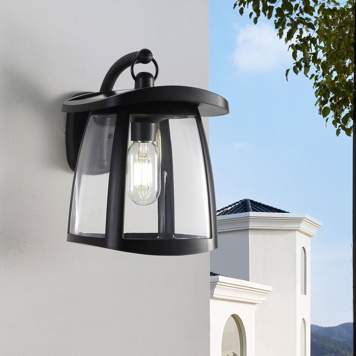 Waterproof Solar Wall Lanterns With 2 Solar Panels, 4 Lighting Modes, Outdoor Hanging Lights - Black