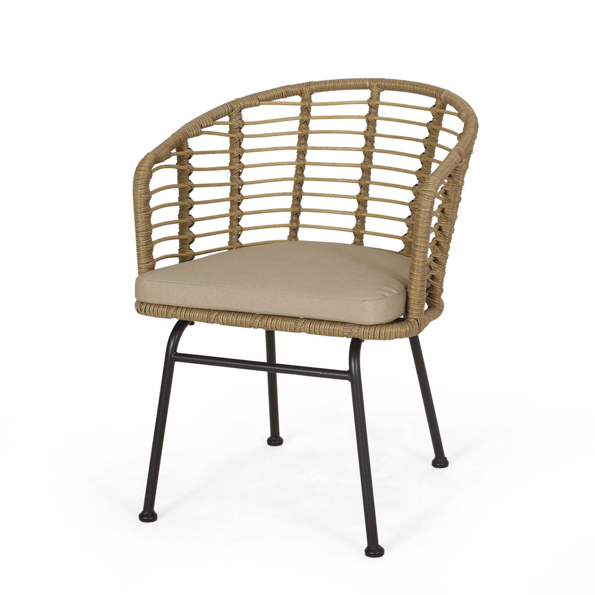 Randy - Modern Wicker Chair With Water Resistant Cushions - Brown / Beige