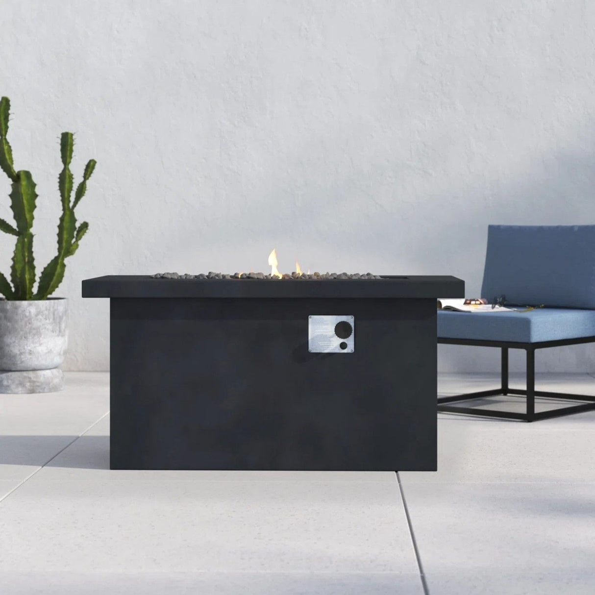 Propane Gas Fire Pit Table Outdoor Heater Reinforced Cement 42x24in