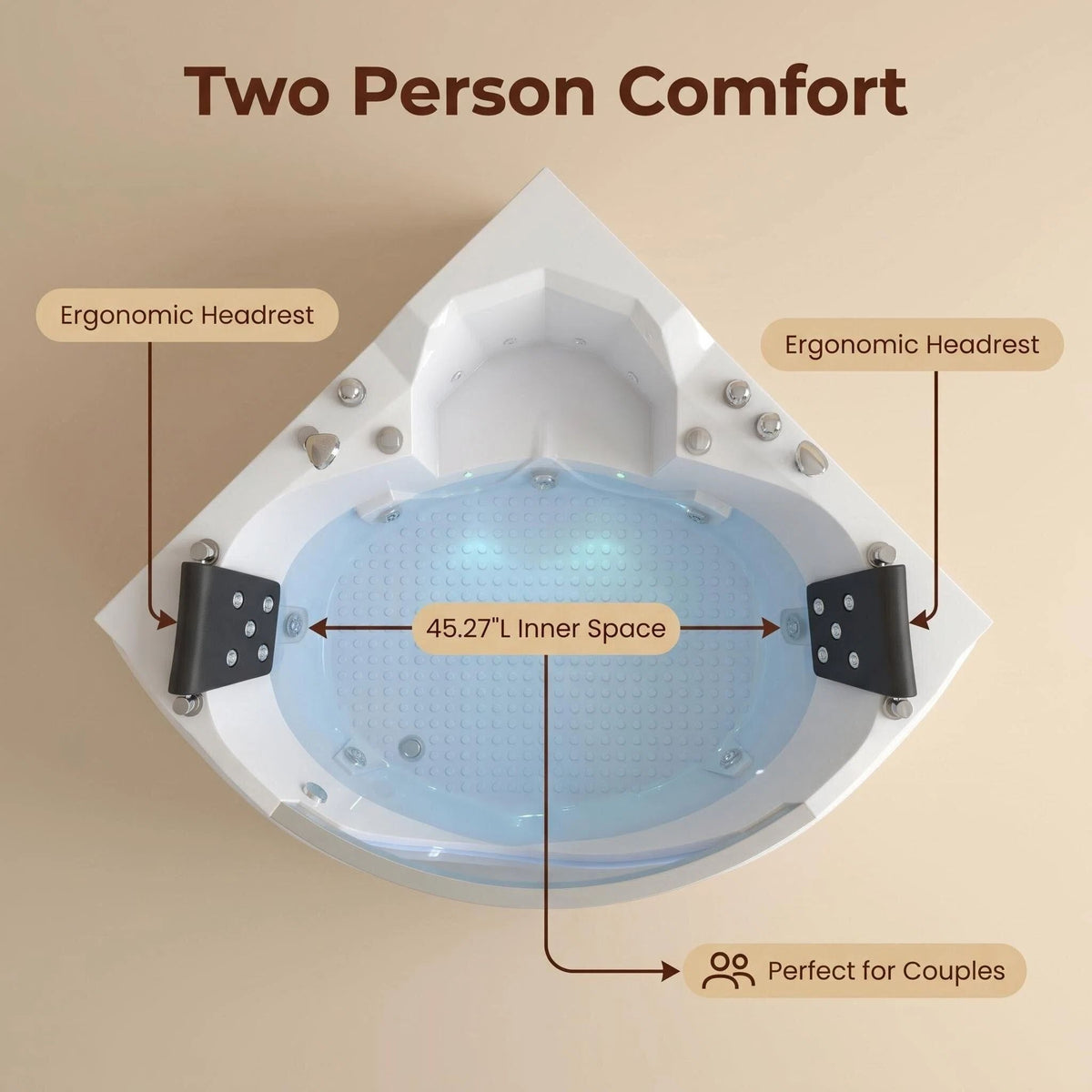 Xavier - Double Corner Massage Bathtub, Equipped & Gfci Plug And Ul Certified Water Pump, Upc Certified Drain - Milk White