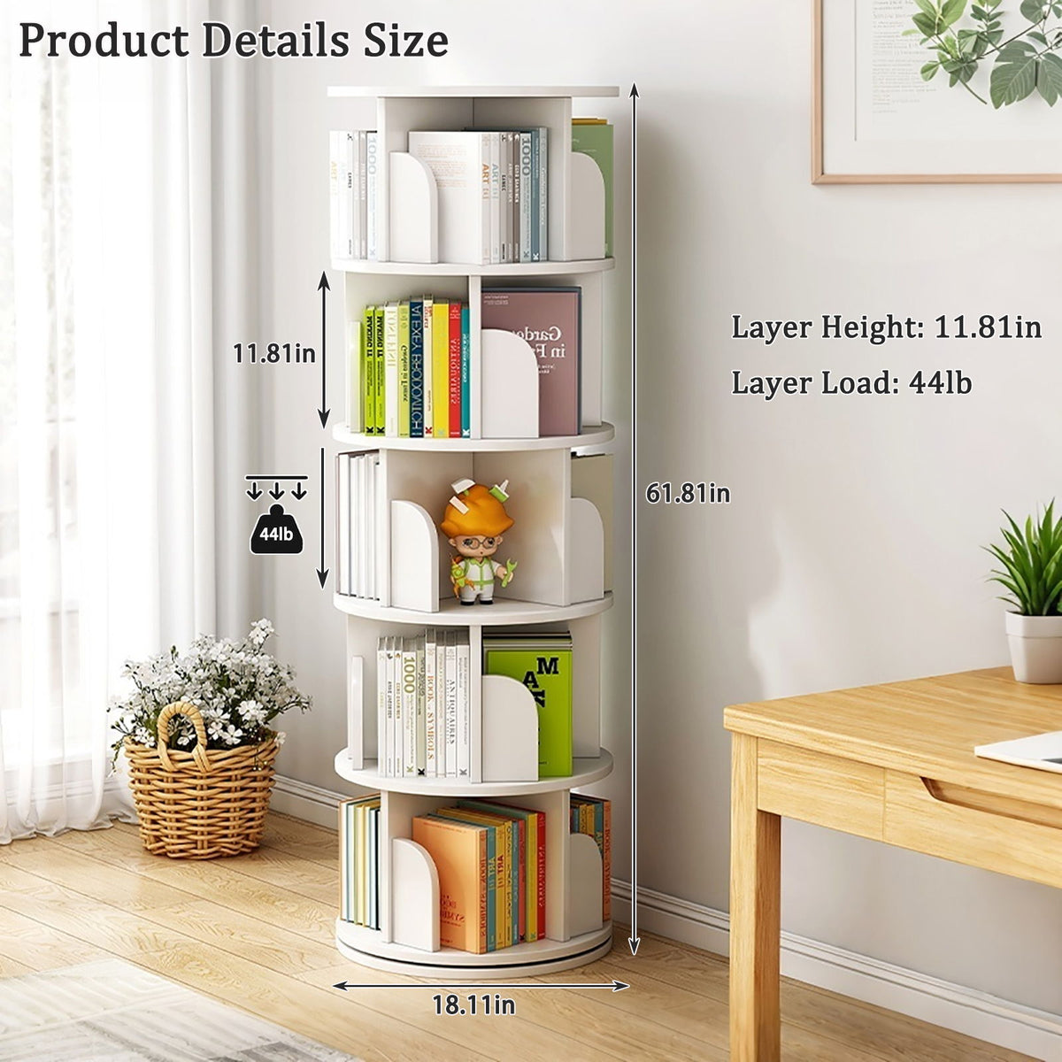 5 Tier Rotating Bookshelf, Spinning Design