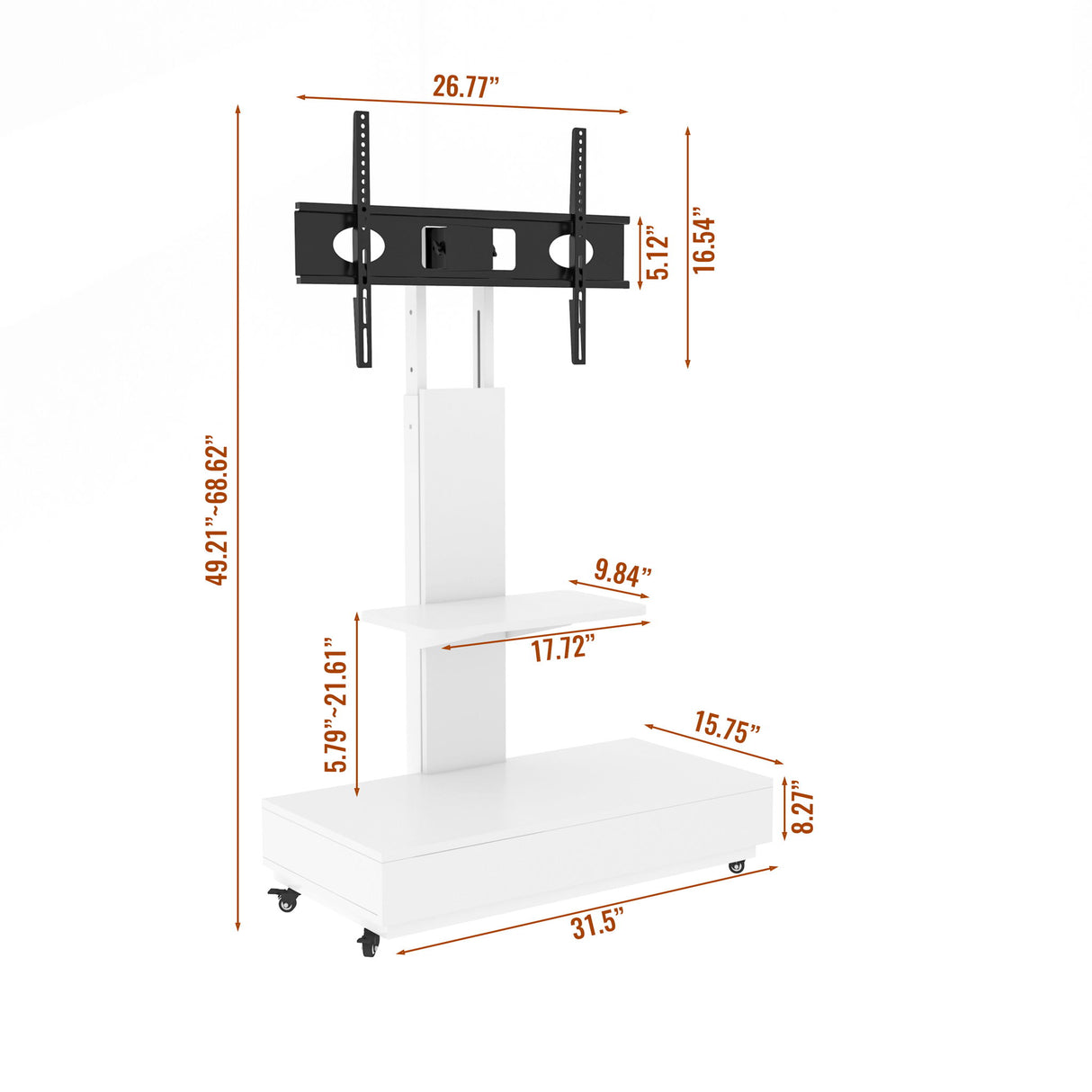 Adjustable Height Mobile TV Cart