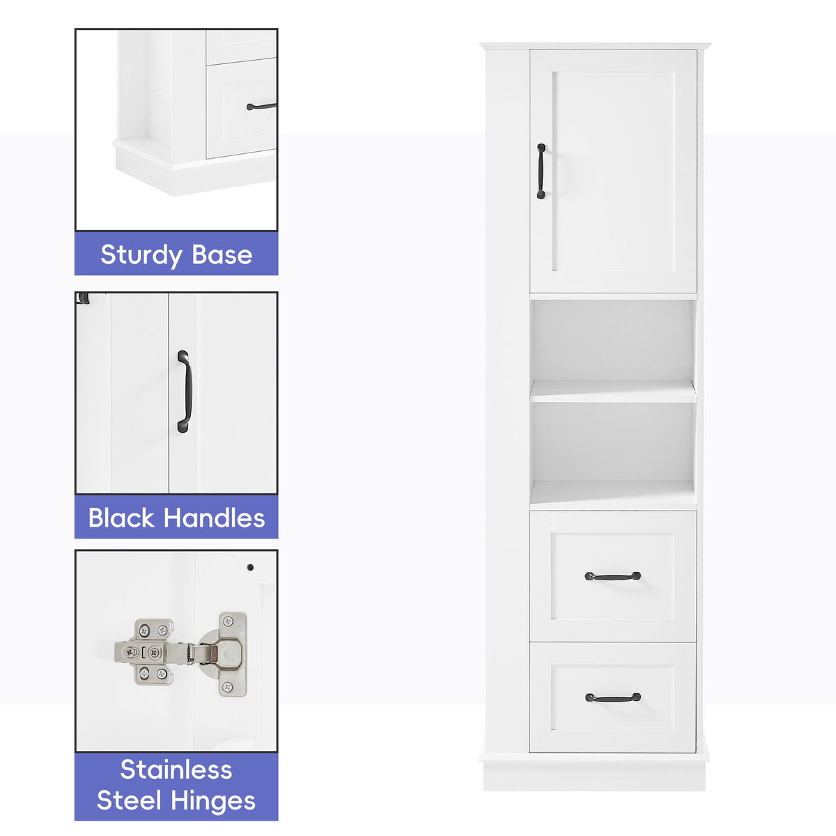 Freestanding Bathroom Storage Cabinet With Adjustable Shelves And Side Hooks Board, Rectangle Design