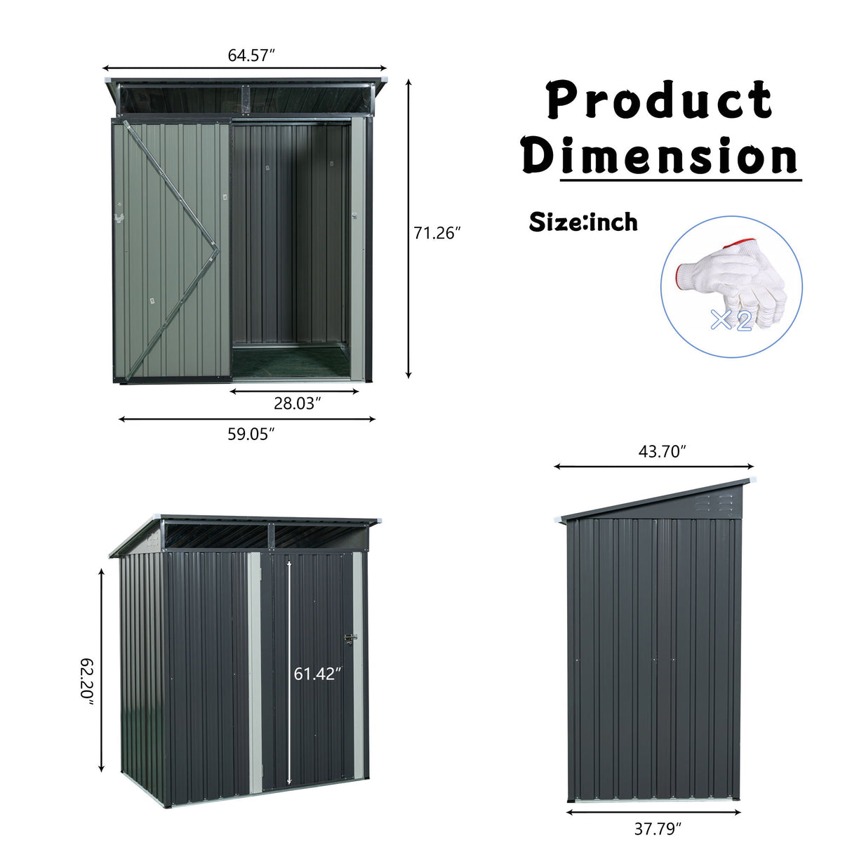 Outdoor Storage Shed Garden Building Transparent Plate Metal 59x71in