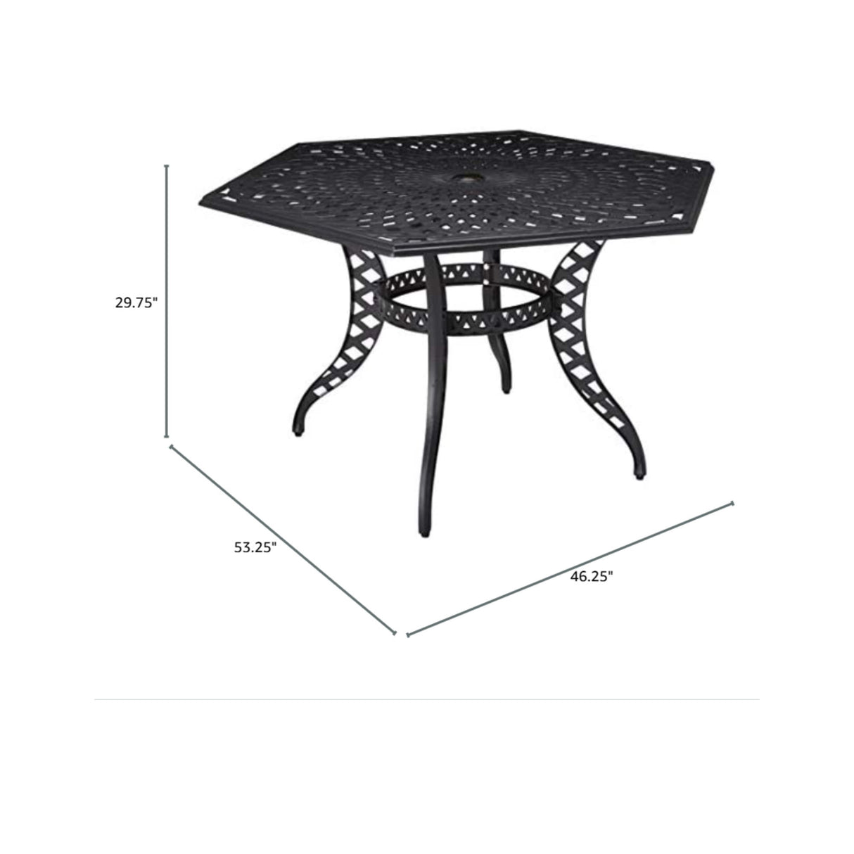 Outdoor Cast Aluminum Dining Table With Lattice Top And Umbrella Hole - Black
