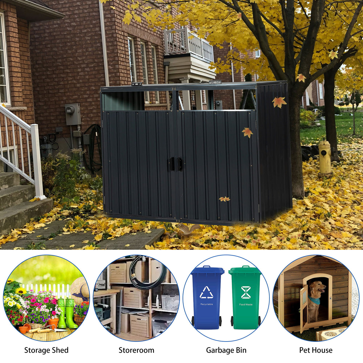 Garbage Bin Shed Outdoor Storage Building Weatherproof Galvanized Steel Housing