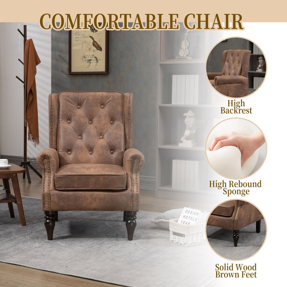 Modern Accent Armchair With Sturdy Wood Legs