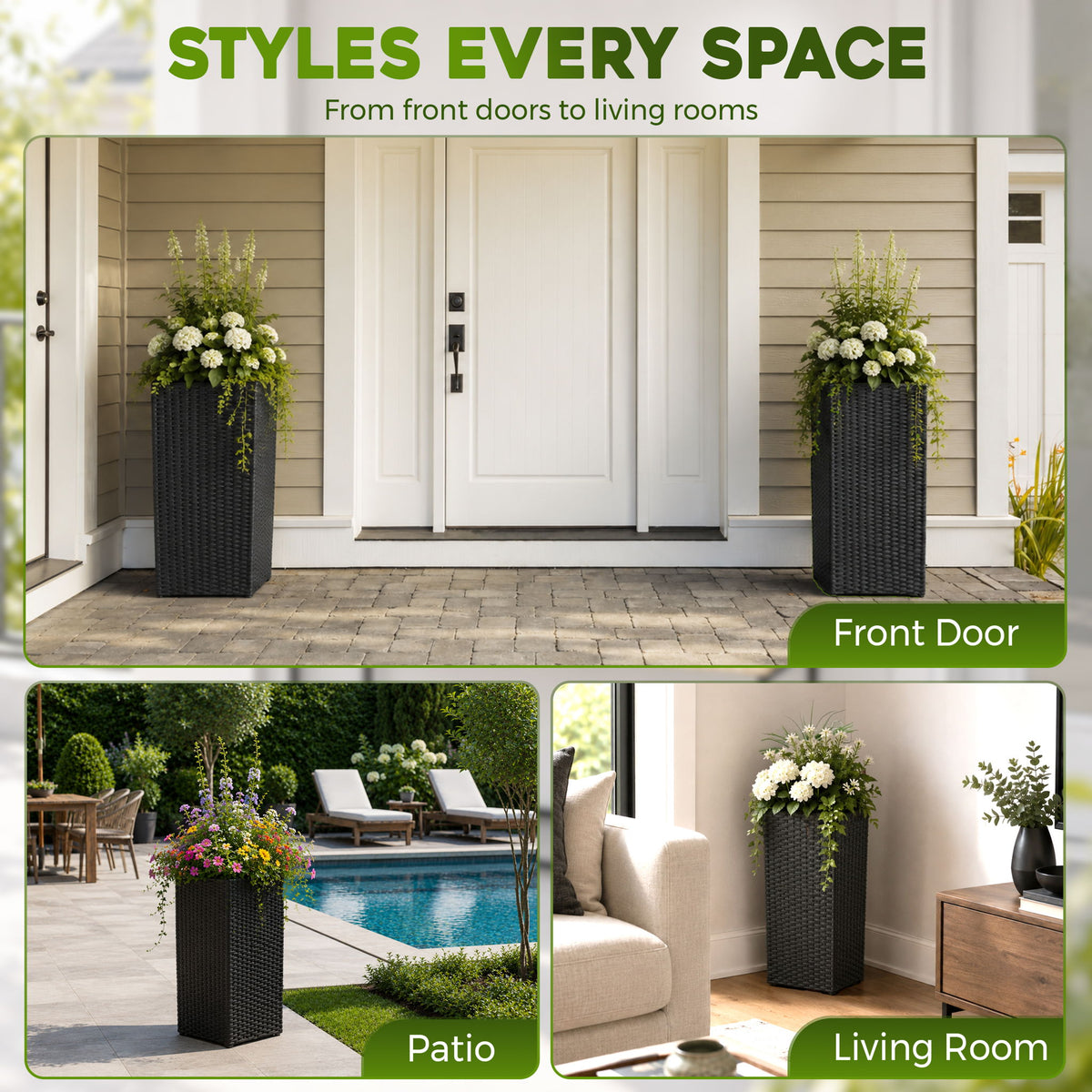 Solhome - Square Planter Box For Patio - Black