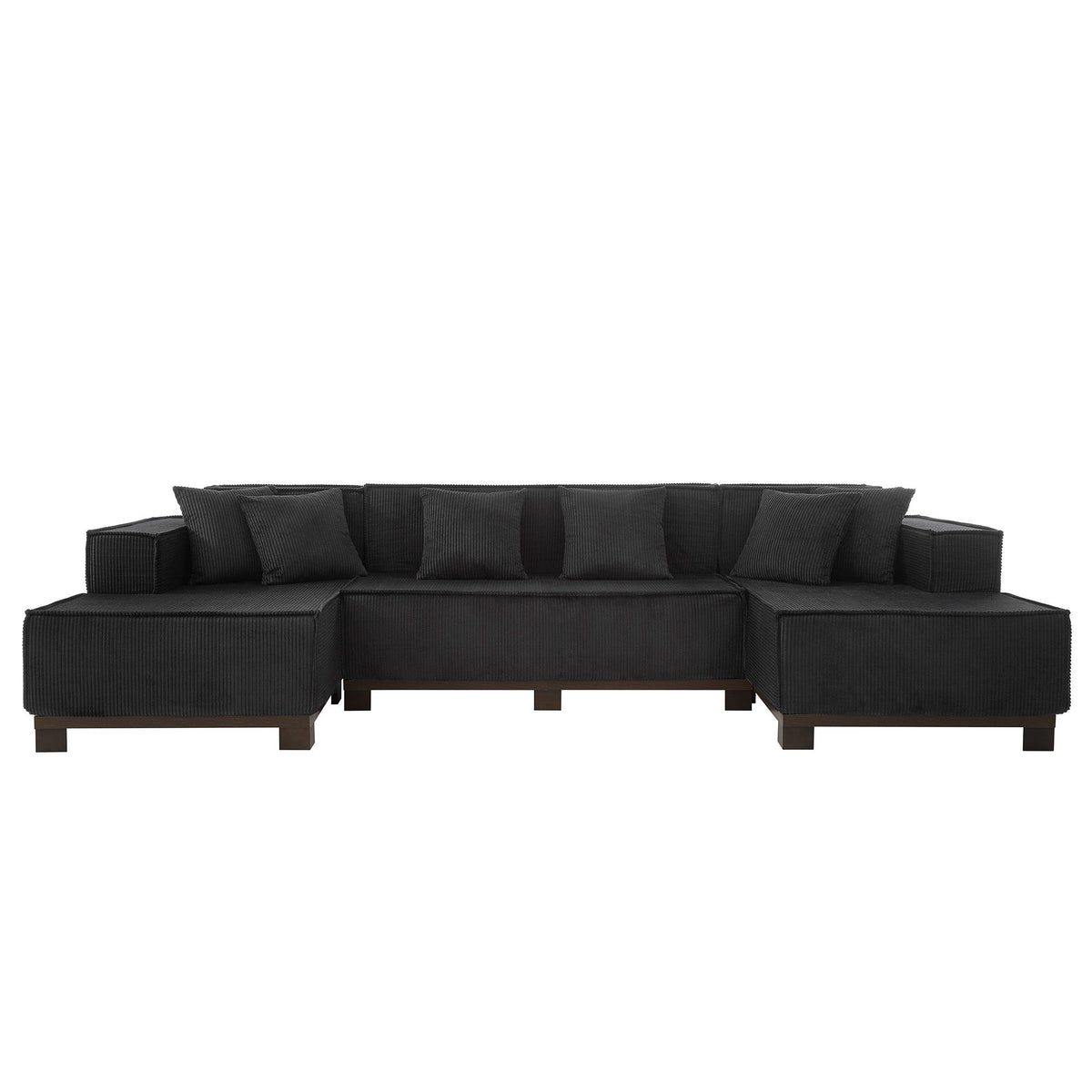 U-Shaped Sectional Sofa With RGB LED Light Strip And 6 Pillows