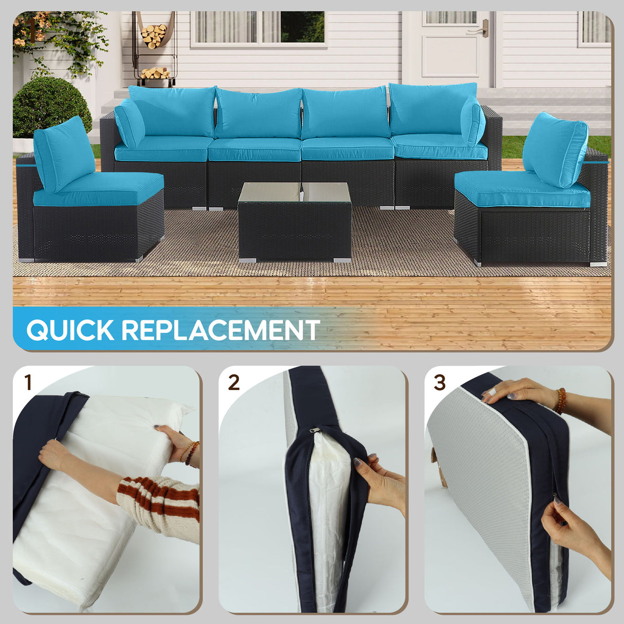Outdoor Deep Seat Cushions For Patio Furniture Replacement, Cushion Set For Sectionals