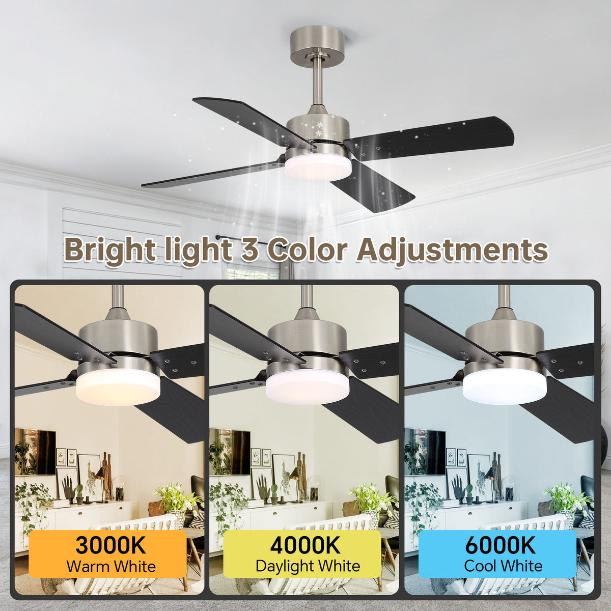 42" Ceiling Fan With Light And Memory Function, DC Reversible Motor, 4 Blades