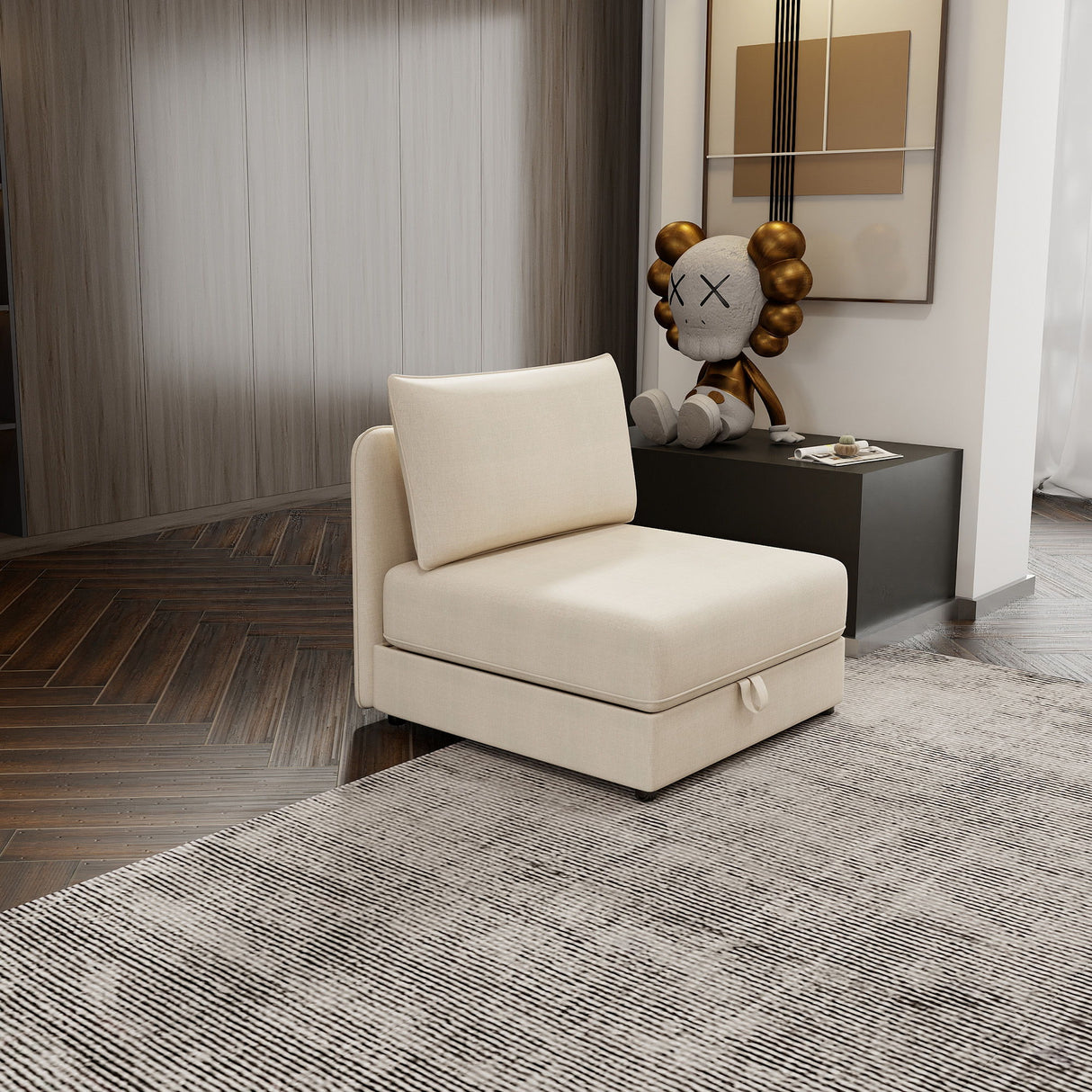 Modular Sectional Sofa With Storage, Convertible 2 Seater Sleeper Sofa - Beige