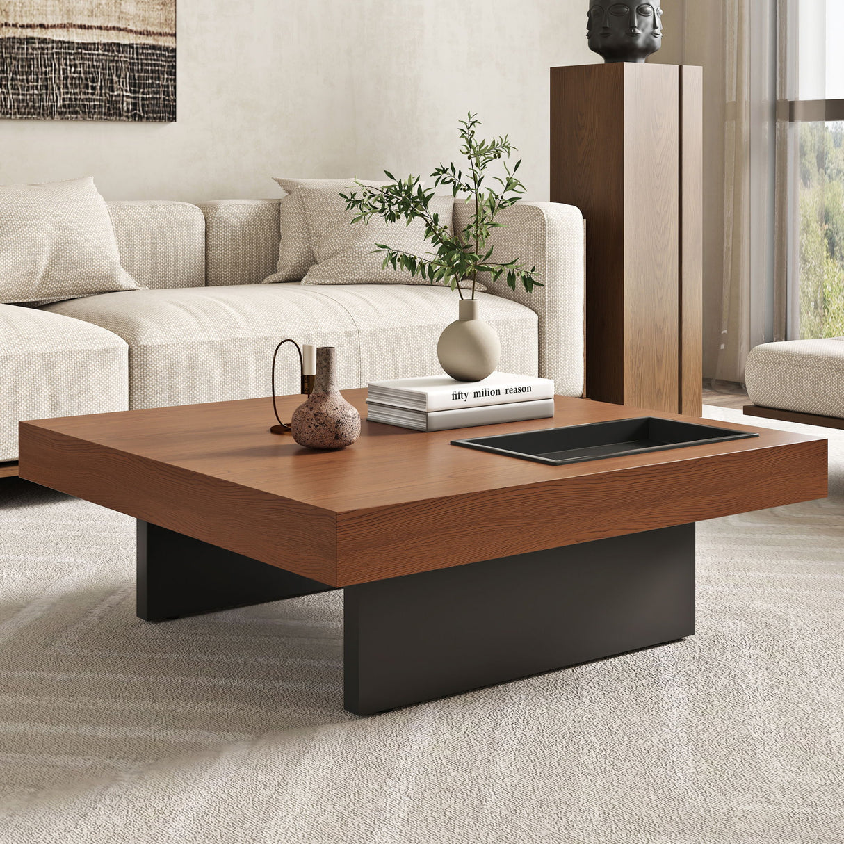 Square Floating Coffee Table For Living Room - Dark Walnut
