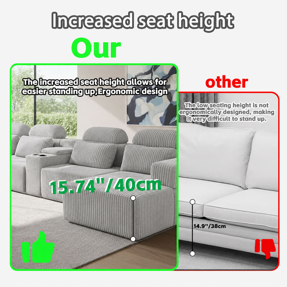 U-Shaped Sectional Sofa With Chaise Lounge And Cup Holders