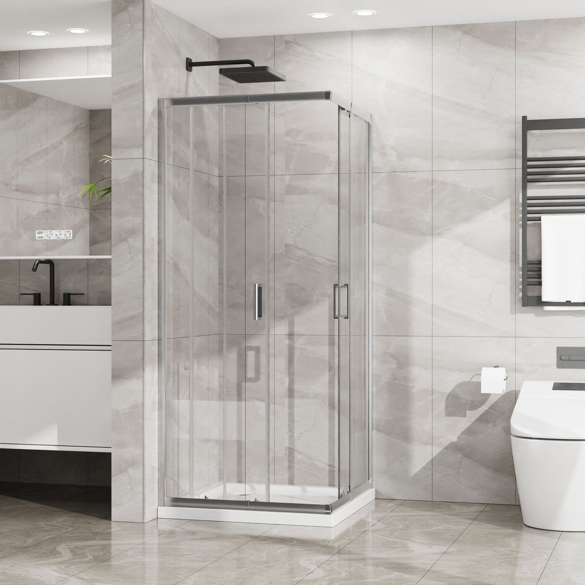 Corner Sliding Shower Door & Base Combo No Drain Kit