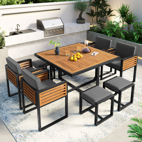 9-Pieces Acacia Wood Patio Dining Set