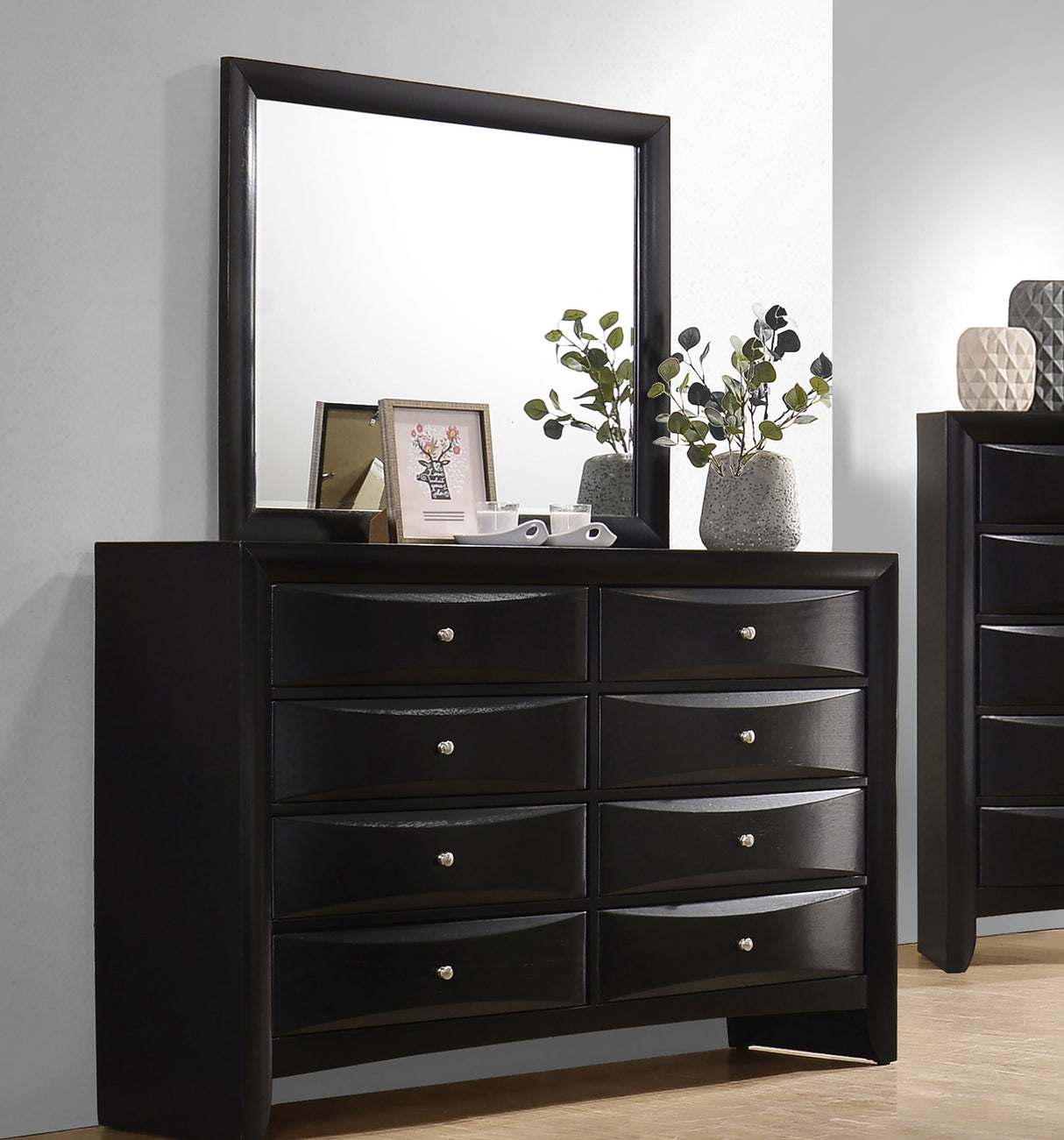 Briana 8-Drawer Dresser with Mirror in Black