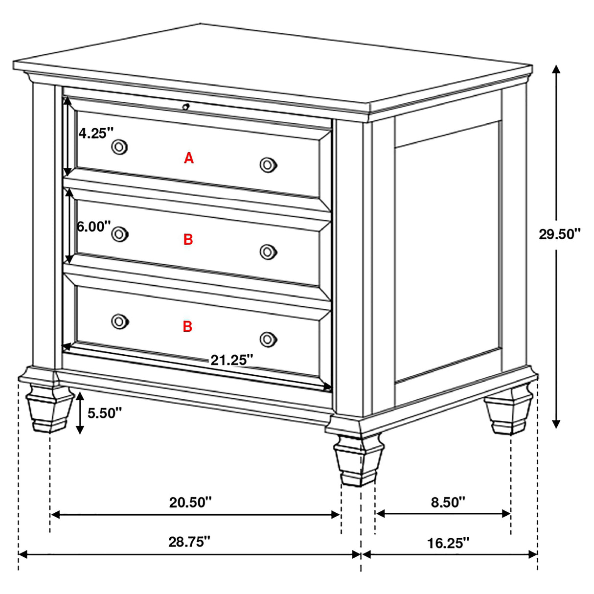 Sandy Beach 3-Drawer Nightstand in Cream White
