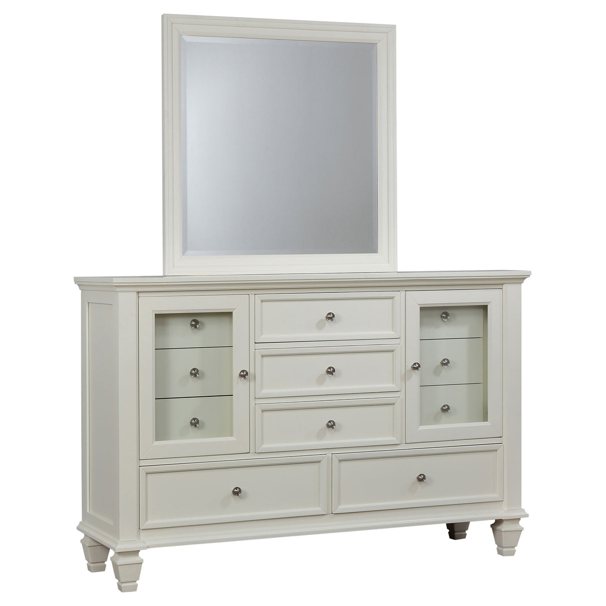 Sandy Beach 11-Drawer Dresser with Mirror, Cream White