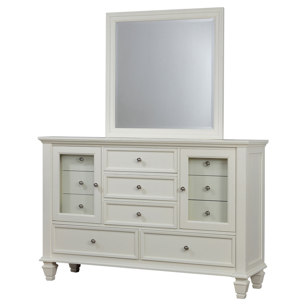 Sandy Beach 11-Drawer Dresser with Mirror, Cream White