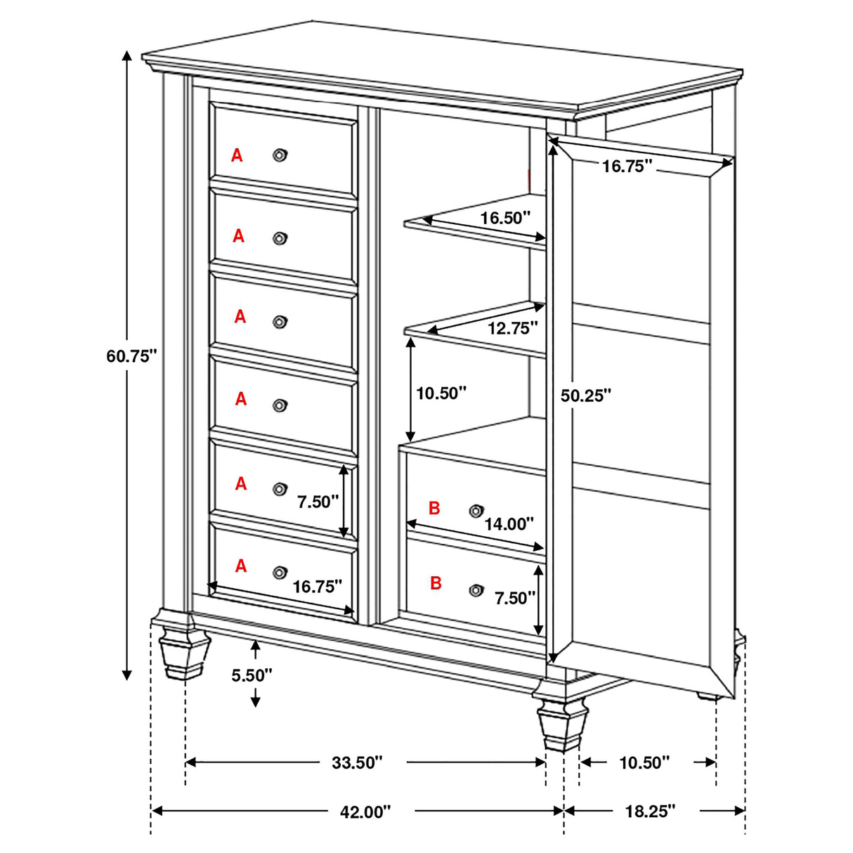 Sandy Beach 8-Drawer Door Chest in Cream White