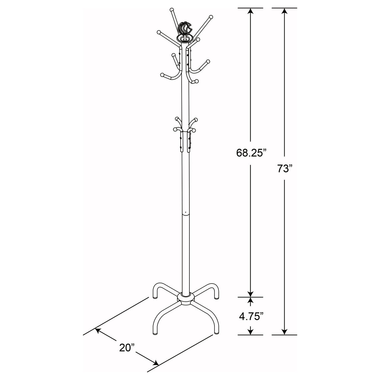 Collier 12 Hook Freestanding Coat Rack in Black Metal