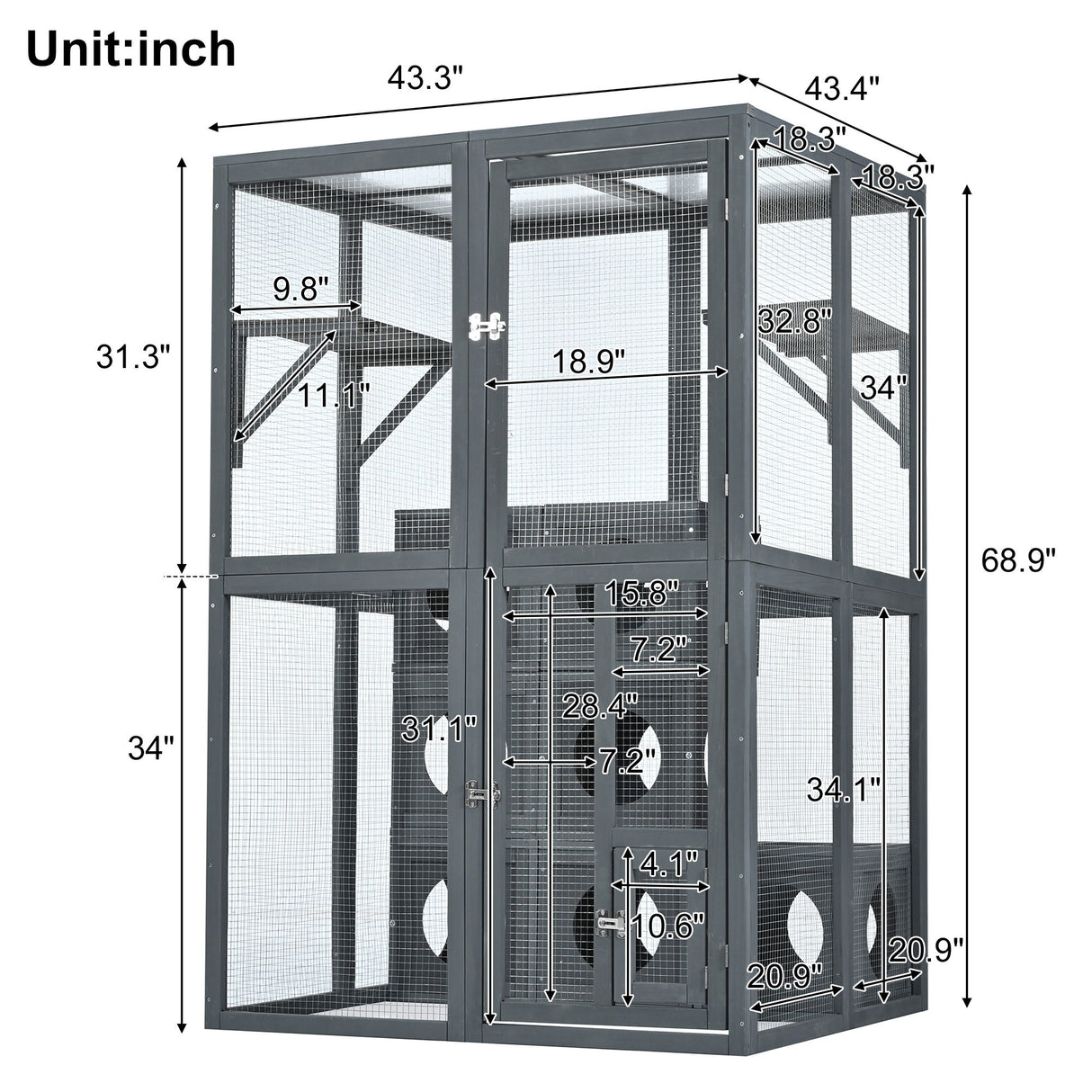Outdoor Cat House With Shelves And Weather Protection, Removable Wood Boxes - Gray