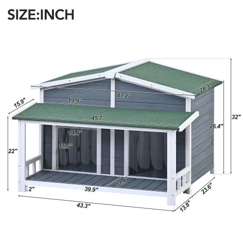 TimberPaws 47in Outdoor Wooden Dog House with Porch