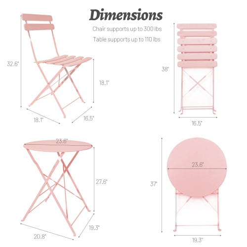 3 Pieces Patio Bistro Balcony Metal Chair Table Set